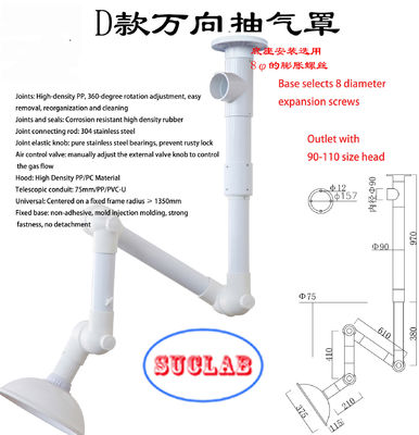 Guter Preis Roter oder weißer 3 Gelenk-Labordampf-Auspuff Hood Pp Body Ceiling Mounted Online